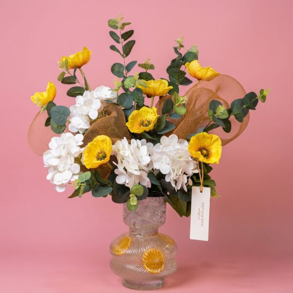 Sunshine Poppy & Hydrangea Vase
